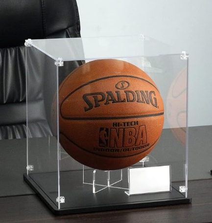 Clear Acrylic , Solid Wooden Base, Assemble Dustproof Showcase for Basketball 27cm*27cm*30cm